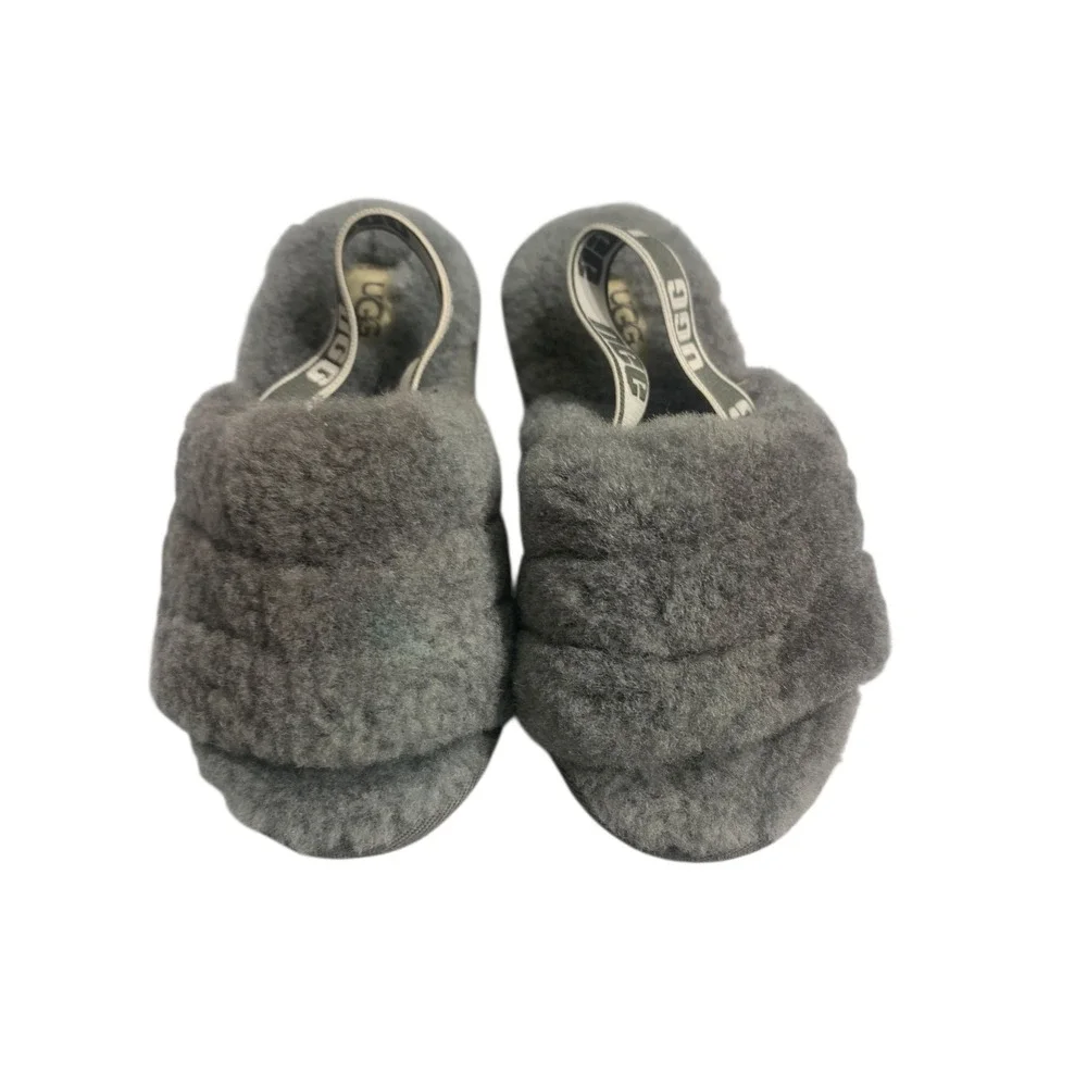 UGG Kids Fluff Yeah Slide‎ Slippers Gray Fuzzy US 10 KIDS back Sandals, Comfy SZ